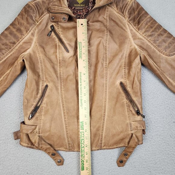 Y2K Womens Brown Faux Leather Coated Full Zip Biker Moto Jacket Size Large Lined - Picture 5 of 10